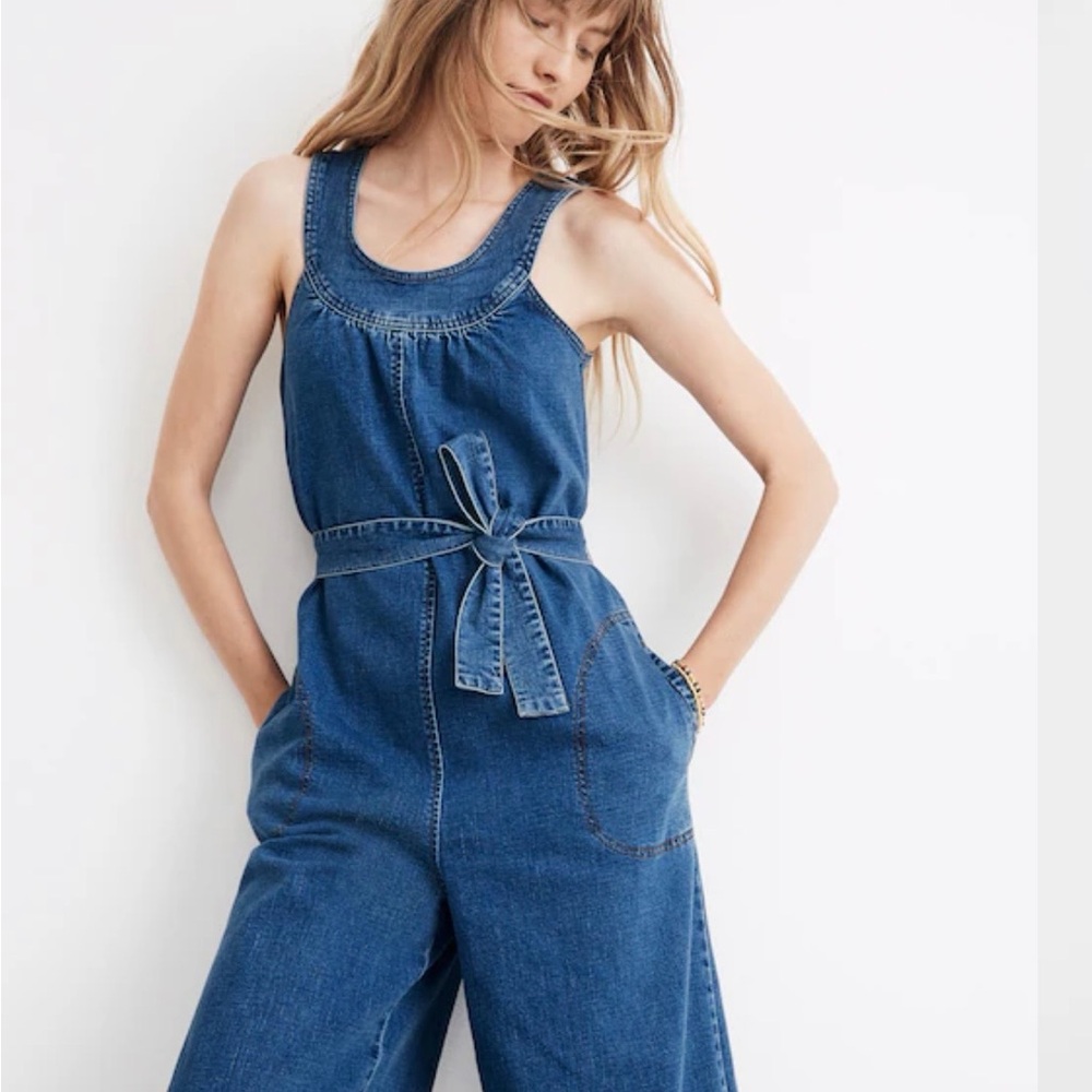 Madewell heater wide-leg jumpsuit/ Women's Blue Denim Overalls